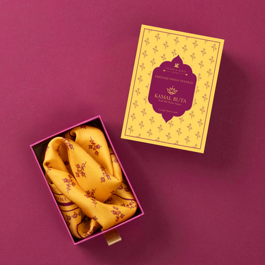 Purple Bird 'Kamal Buta' Twill Silk Pocket Square - Haldi