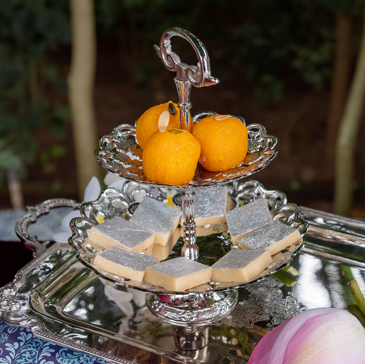 Purple Bird Silver Plated 'Maharani' Two-Tier Mithai & Cake Stand