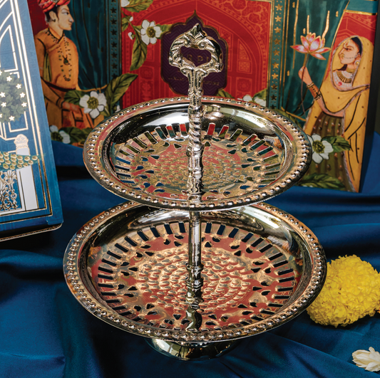 Purple Bird Silver Plated 'Jashn' Two-Tier Serving Stand (Round)