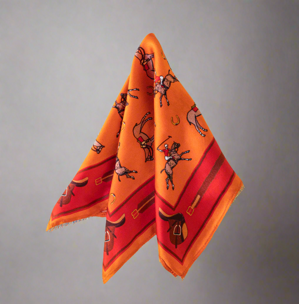 Khatu Red Orange Horses Pocket Square