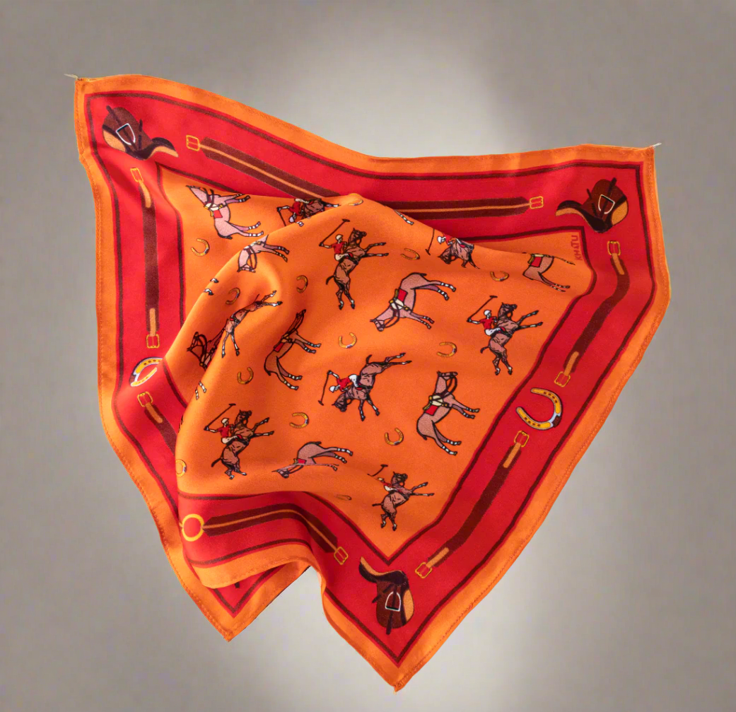 Khatu Red Orange Horses Pocket Square