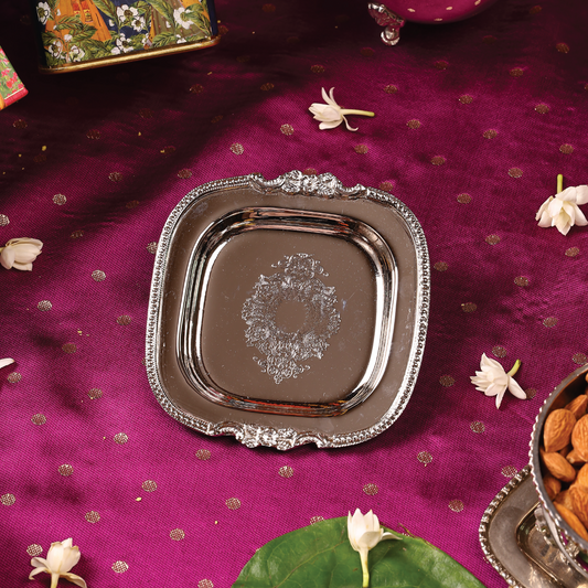 Purple Bird Mini 'Shobha' Silver Plated Coaster Tray/Jewelry Holder
