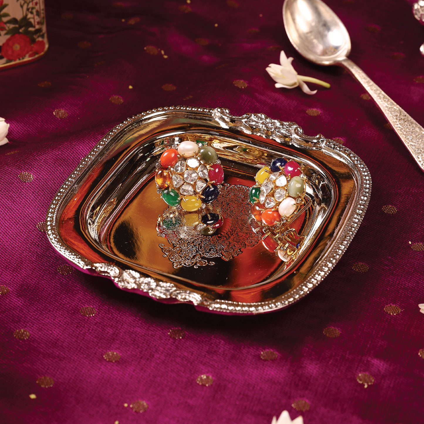 Purple Bird Mini 'Shobha' Silver Plated Coaster Tray/Jewelry Holder