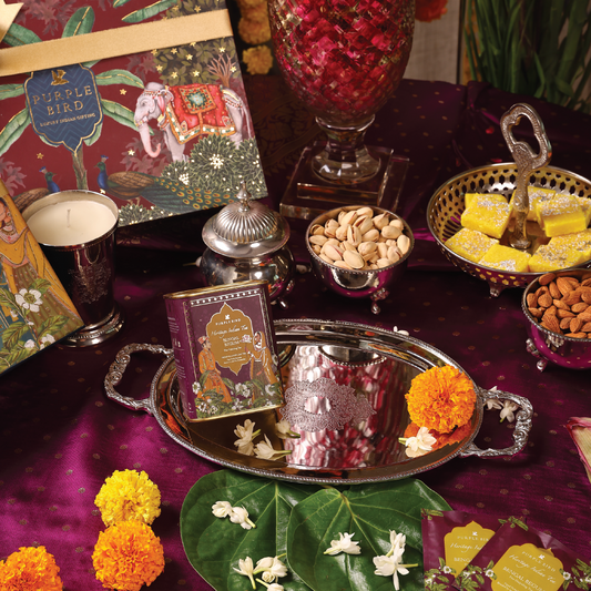 Purple Bird 'Shobha' Silver Plated Tray with Handles (Oval)