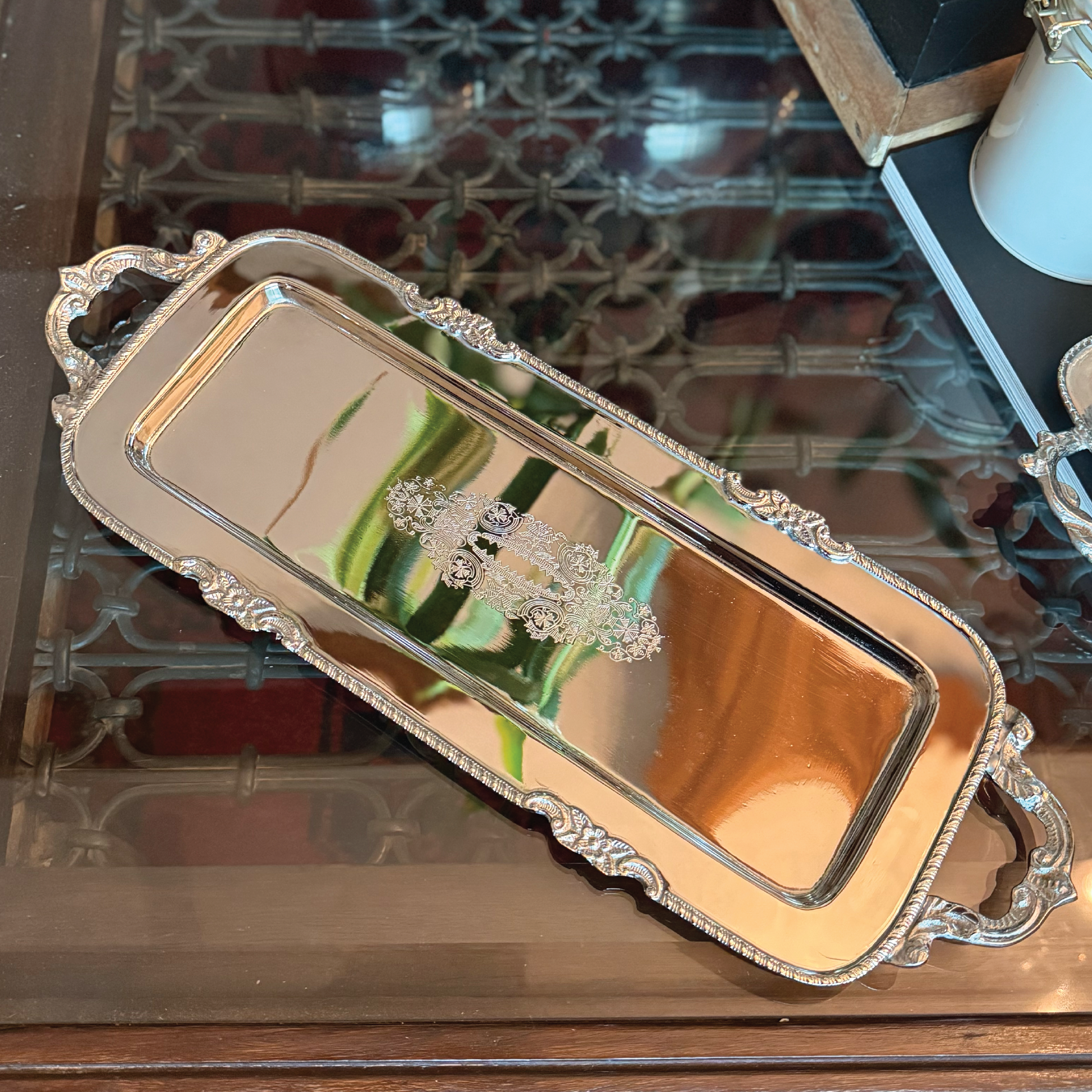 Purple Bird 'Shobha' Silver Plated Tray with Handles (Rectangle)