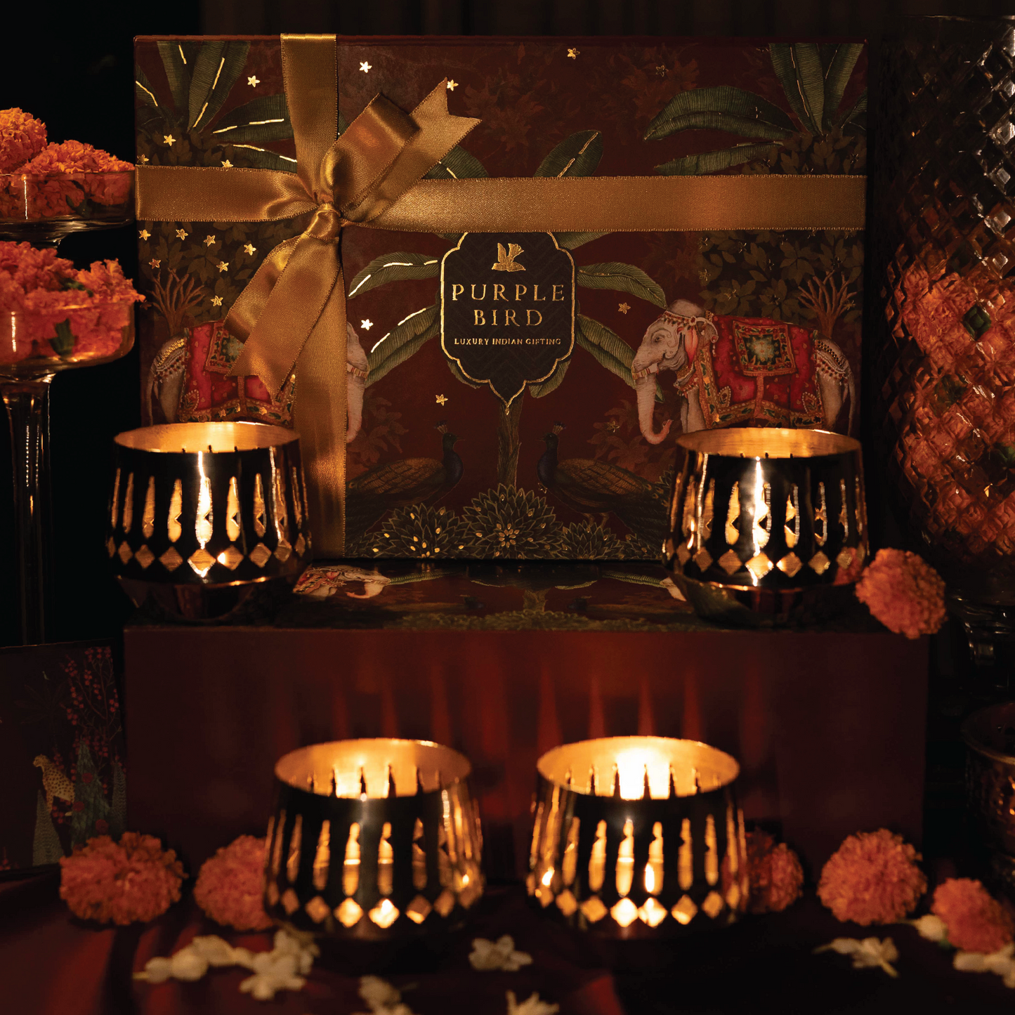 Purple Bird  Silver Plated 'Roshan' Votives (Set of 2)