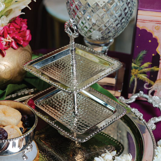 Purple Bird Silver Plated 'Utsav' Two-Tier Serving Stand