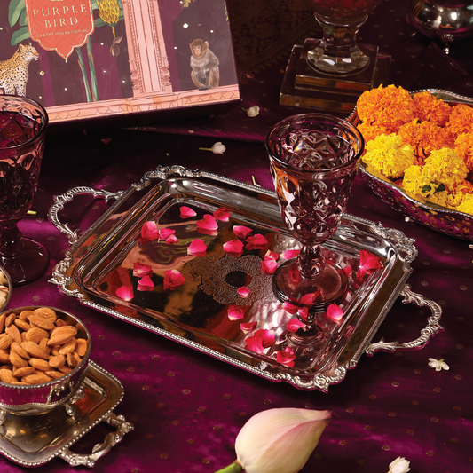 Purple Bird Medium 'Seva' Silver Plated Rectangular Tray