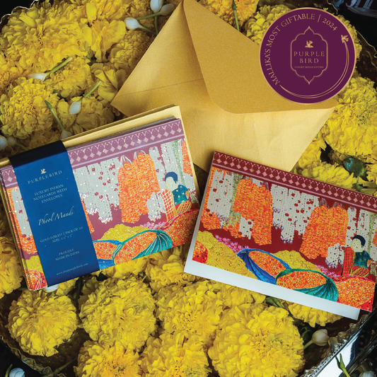 Purple Bird 'Phool Mandi' Notecards with Envelopes (Pack of 10)