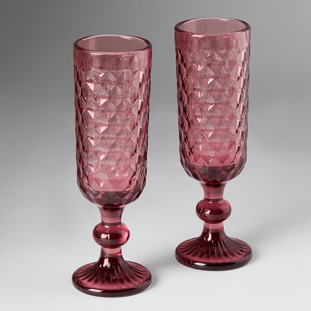 India Circus Merlot Embossed Champagne Glasses Set of 2