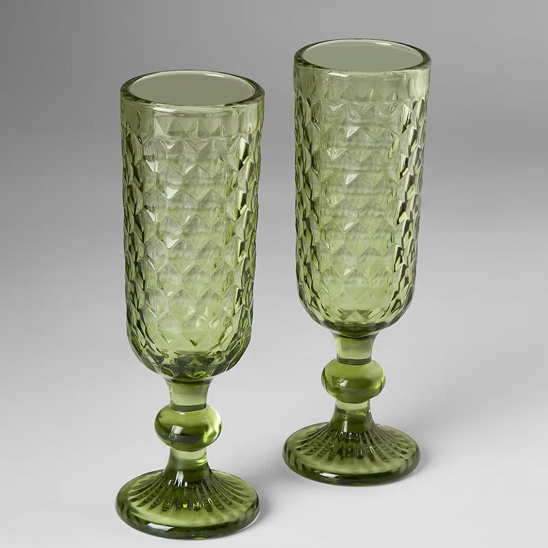 India Circus Mint Embossed Champagne Glasses (Set of 2)