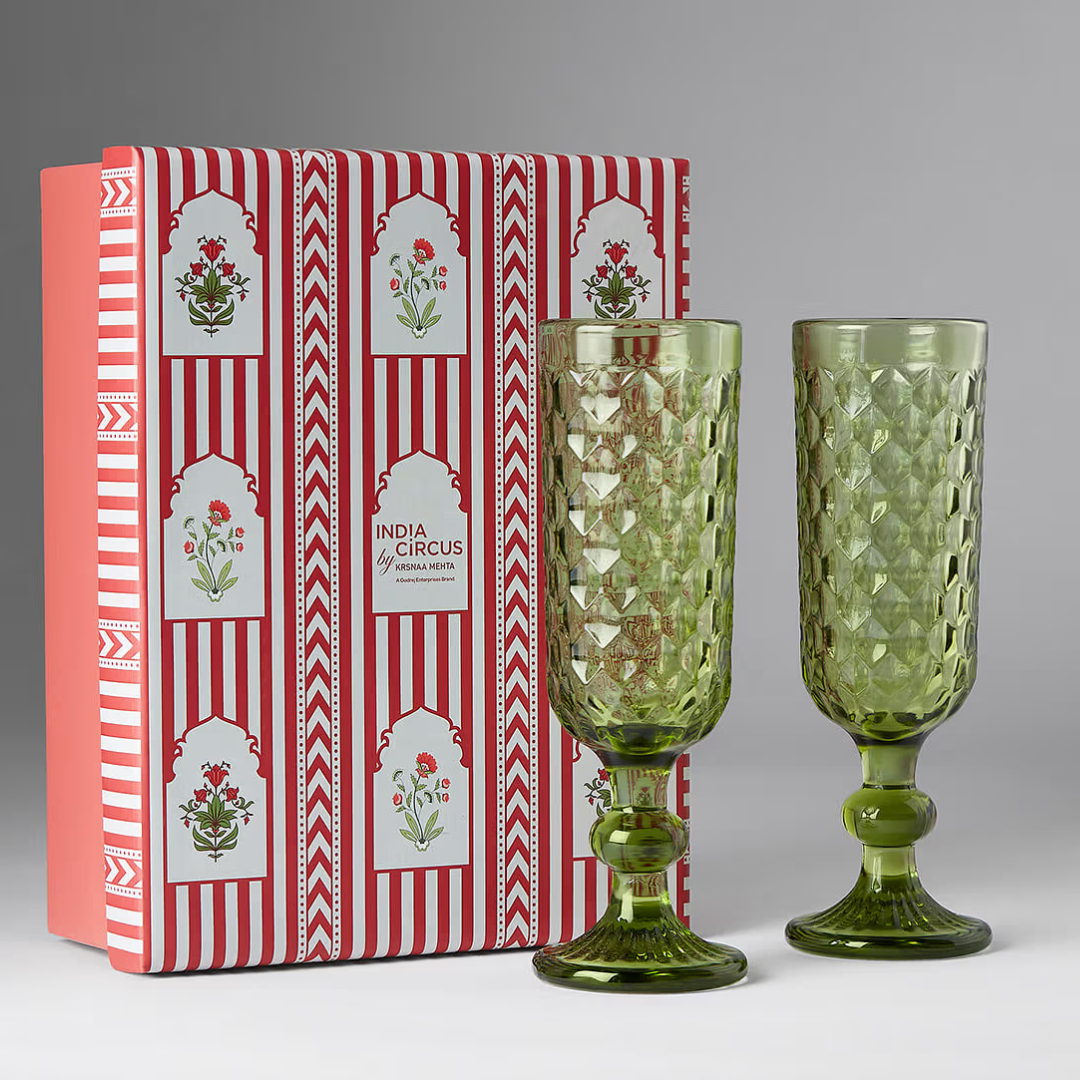 India Circus Mint Embossed Champagne Glasses (Set of 2)