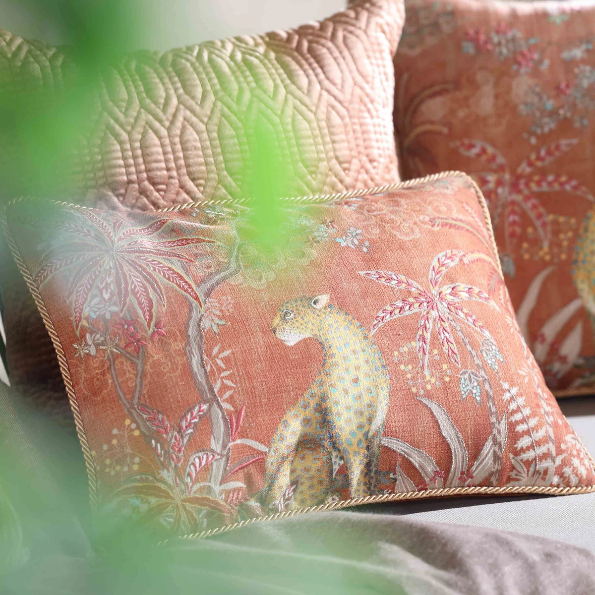 Kainaat Vanya Leopard Embellished Cushion - Rust Slim