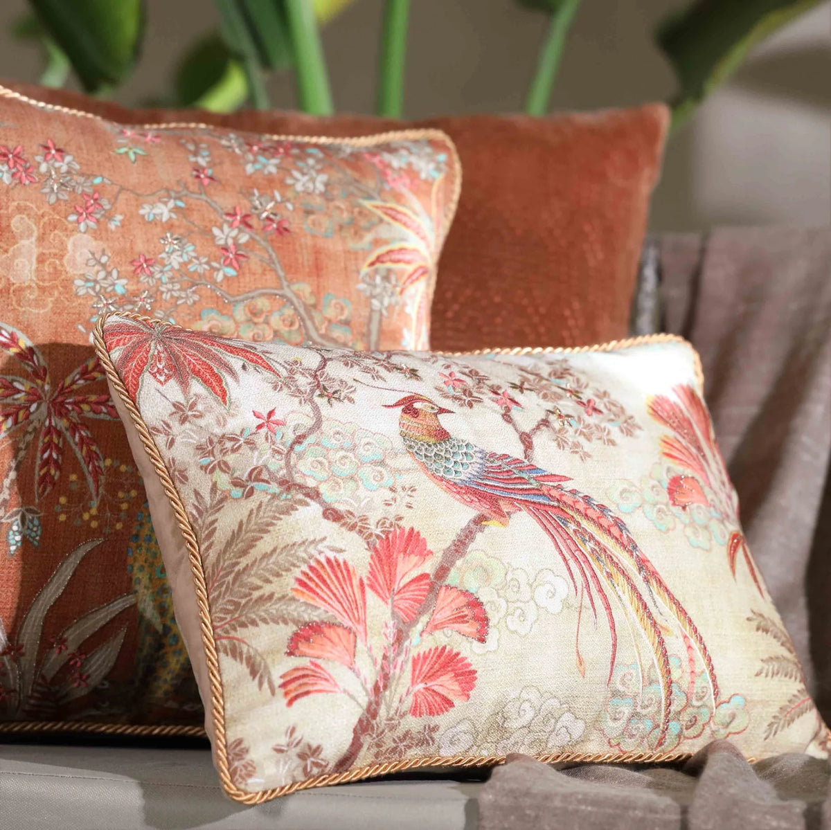 Kainaat Vanya Bird Embellished Cushion - Cream Slim