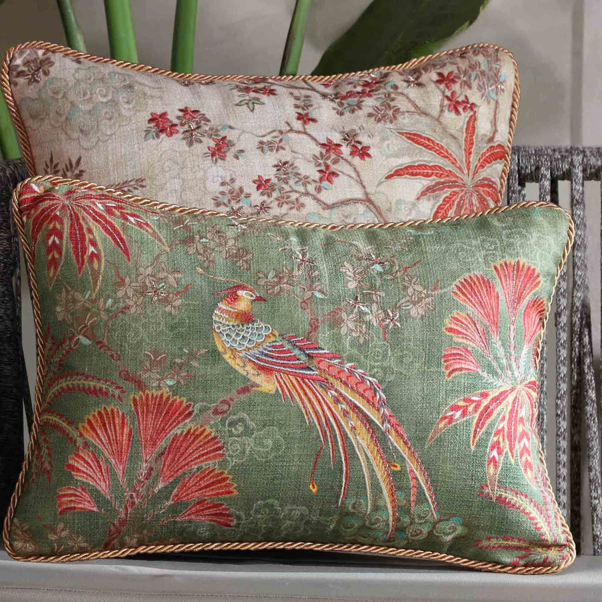 Kainaat Vanya Bird Embellished Cushion - Green Slim