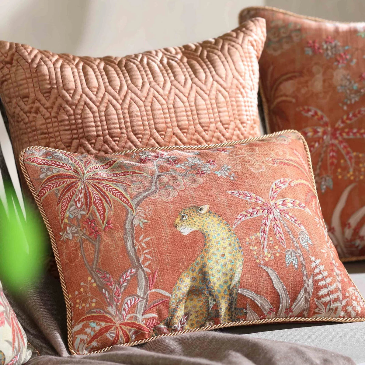 Kainaat Vanya Leopard Embellished Cushion - Rust Slim