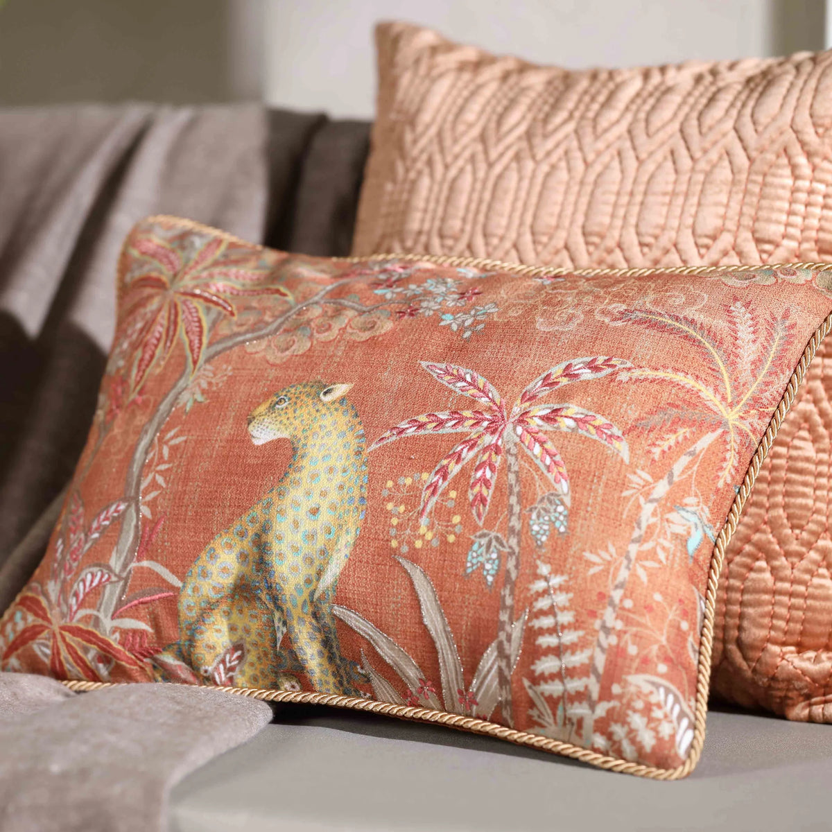 Kainaat Vanya Leopard Embellished Cushion - Rust Slim
