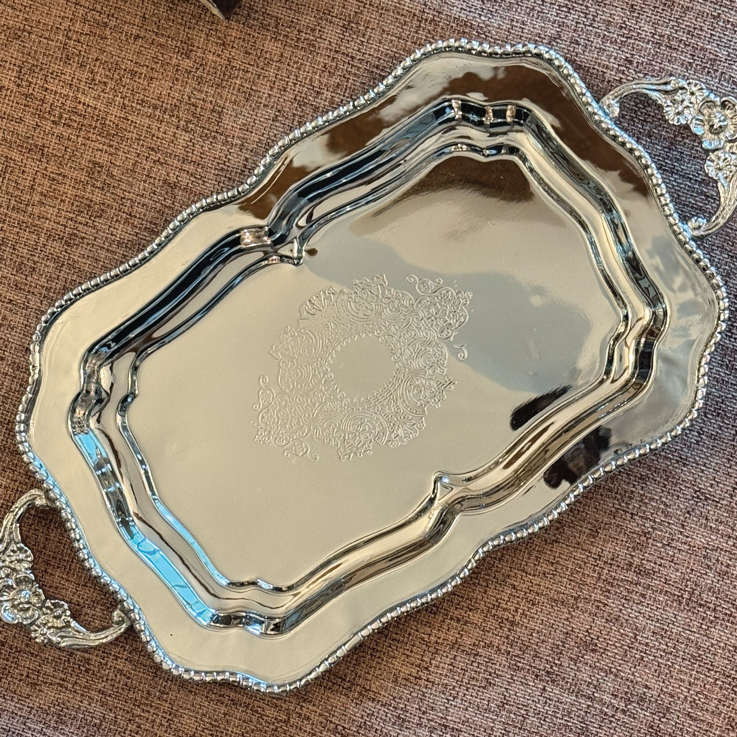 Purple Bird 'Alankar' Silver Plated Arched Tray with Handles