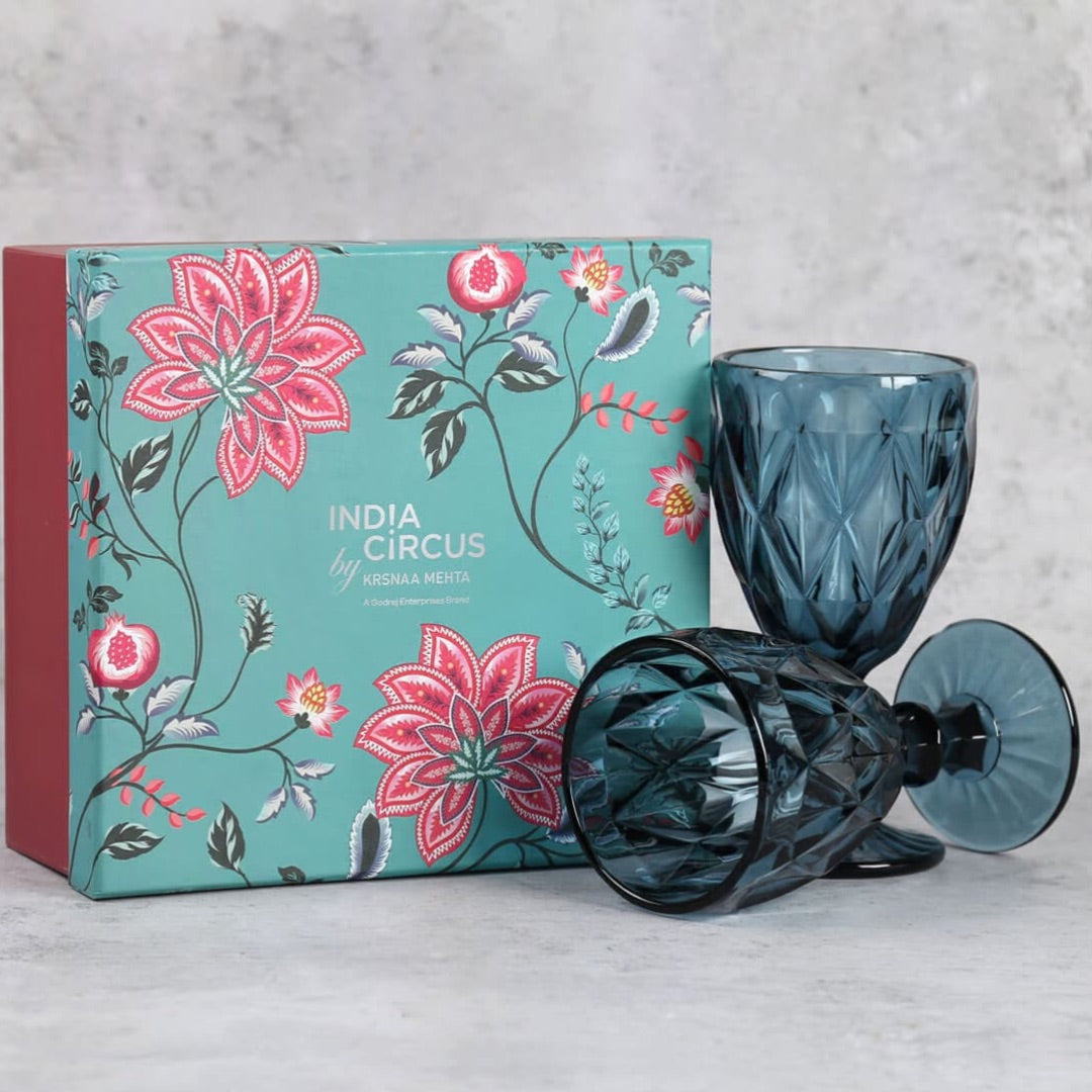 India Circus Blue Wine Glasses (set of 2)