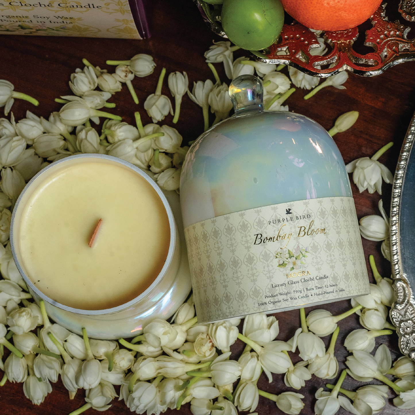 Purple Bird 'Bombay Bloom' Luxury Glass Cloché Candle - Mogra