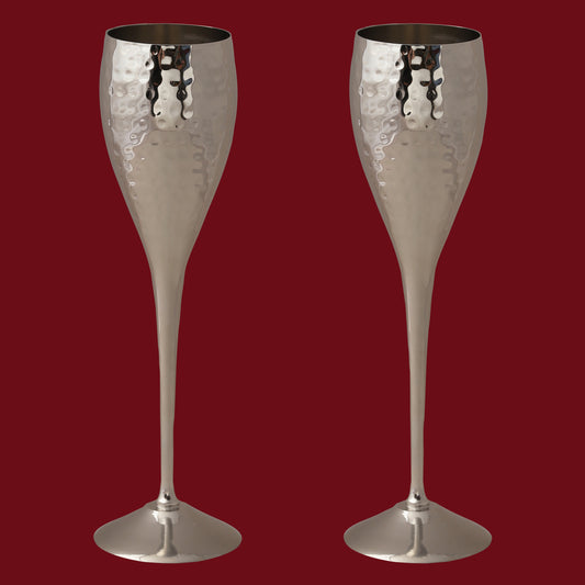 Purple Bird Silver Plated 'Jashn' Champagne Flutes (Two Glasses)