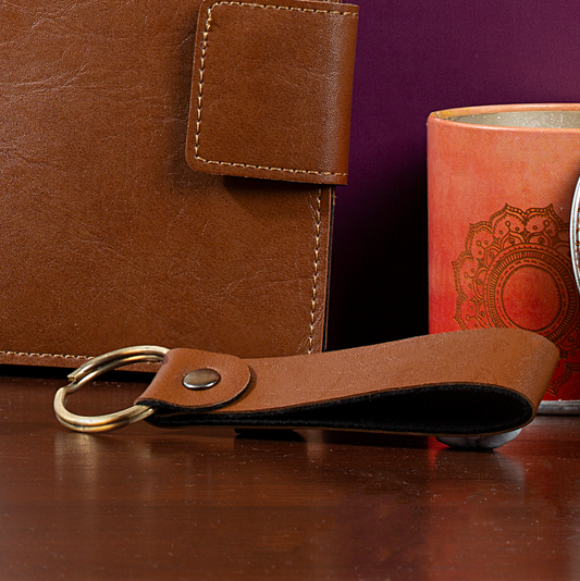 The Messy Corner Tan Vegan Leather Keychain